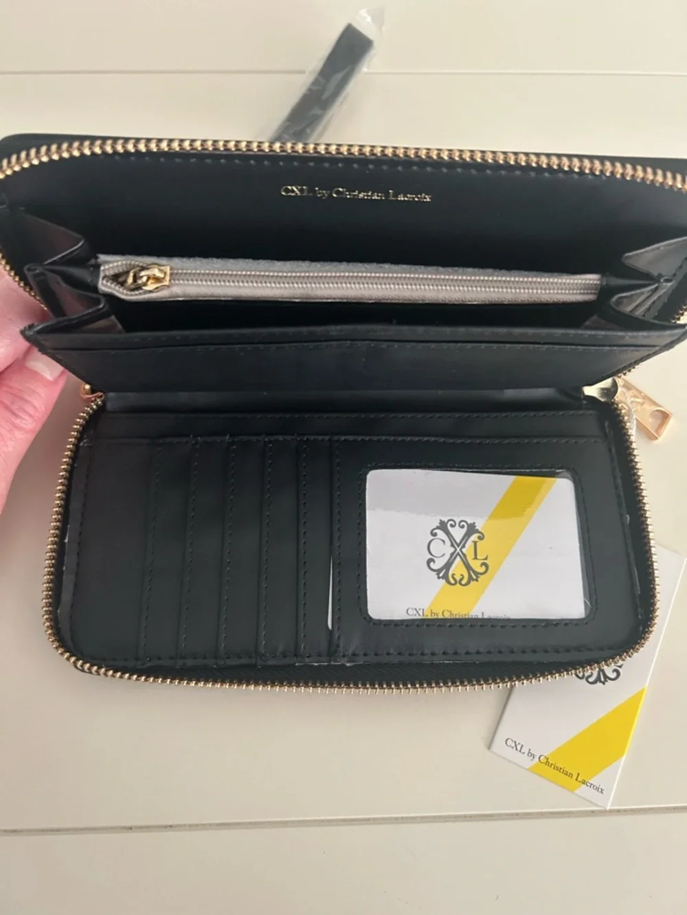 NWT CXL by Christian Lacroix Porte Embossed Black Zip Around Wristlet/Wallet